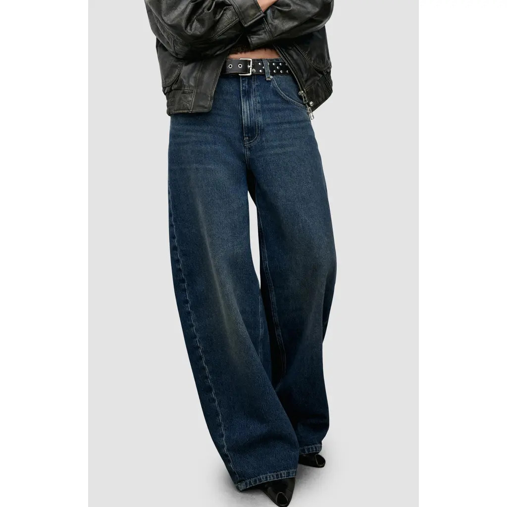 MANGO Barrel Leg Jeans in Dark Vintage Blue at Nordstrom, Size 6 | Nordstrom