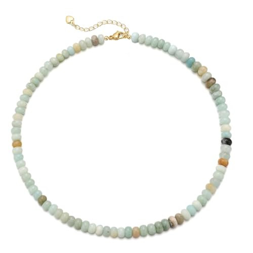 chorfla Beaded Gemstone Necklaces for Women, Bohemian Colored Choker Natural Stone Bead Decoration Summer Beach Handmade Jewelry Necklace (Amazonite) | Amazon (US)