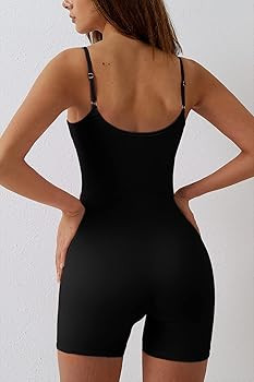 QINSEN Womens Sexy Spaghetti Strap Bodycon Stretch Jumpsuit U Neck One Piece Short Romper | Amazon (US)