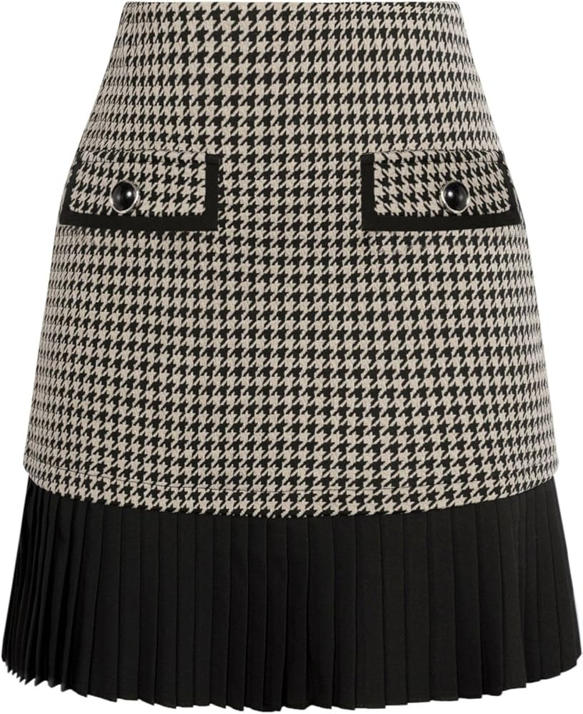Kate Kasin Women's Casual Plaid High Waist Pleated A-Line Uniform Mini Skirt | Amazon (US)