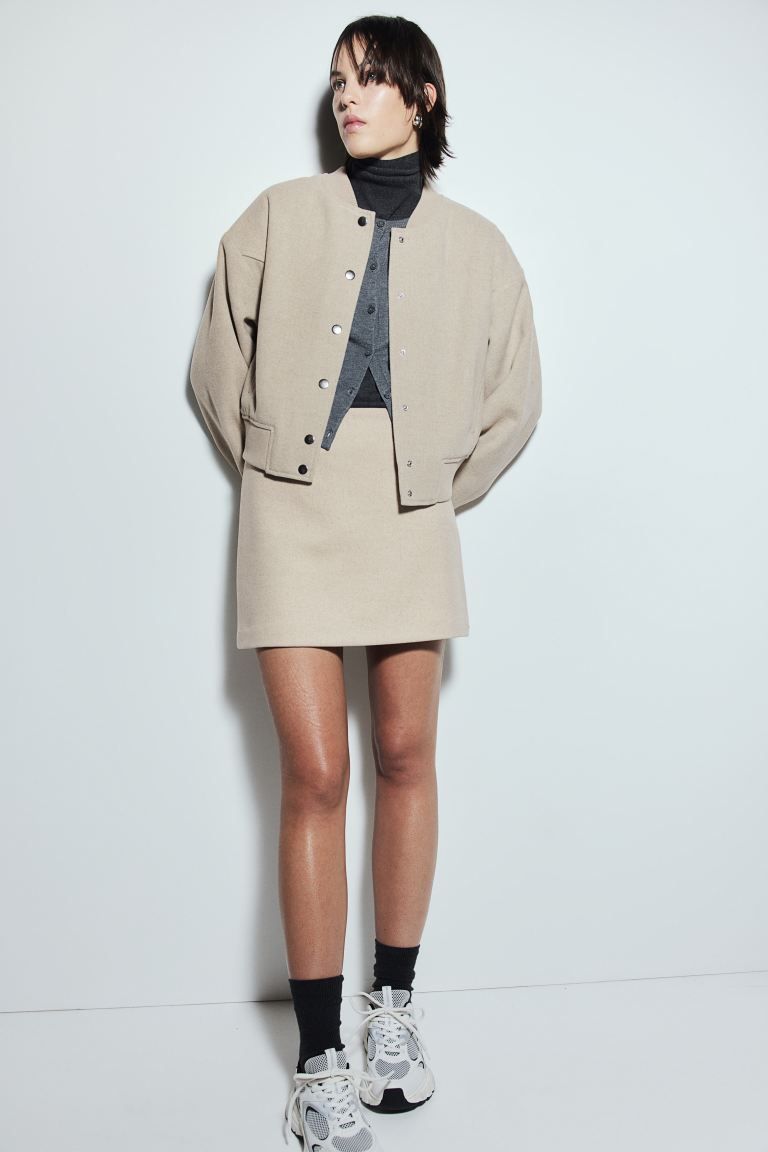 Felted bomber jacket - Light beige - Ladies | H&M GB | H&M (UK, MY, IN, SG, PH, TW, HK)