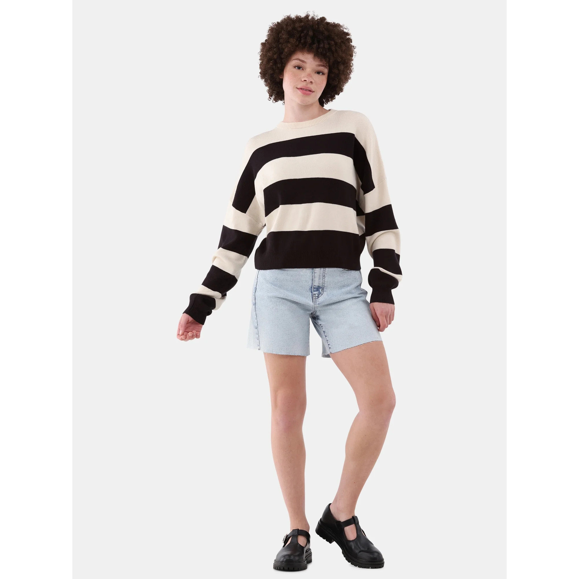No Boundaries Striped Sweater with Long Sleeves, Midweight, Women’s | Walmart (US)