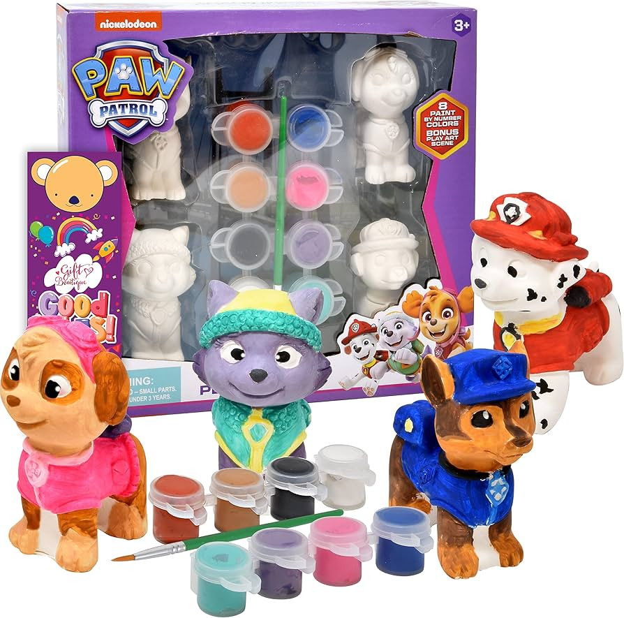 Paw Patrol Paint Your Own Figurines Art Craft Set, 4 Paw Figures, 8 Paints, Brush, Bookmark | Amazon (US)