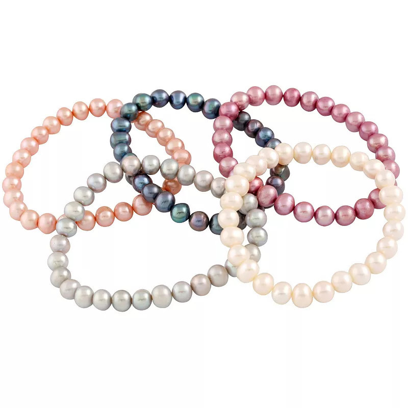 Splendid Pearls 5-Piece Dyed Freshwater Cultured Pearl Elastic Bracelet Set, Women's, Multicolor | Kohl's