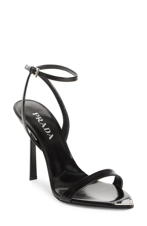 Prada Pointed Toe Logo Sandal in Nero at Nordstrom, Size 7.5Us | Nordstrom