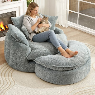 AENKYO 75" Oversized Lounge Chair, Polyester Foam Chaise Lounge with 5 Pillows and Ottoman, No Assembly Required, Modern Armchair for Living Room | Target