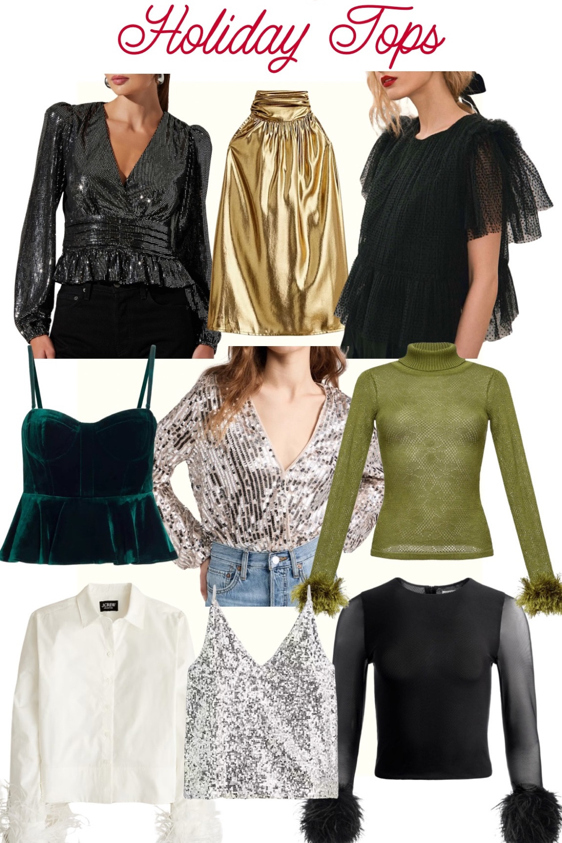 Holiday outfits. Holiday tops. Sequined tops. Metallic tops. 
.
.
.
… 

#LTKHoliday #LTKsalealert #LTKparties