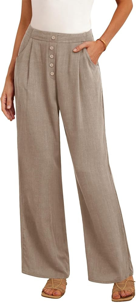 Feiersi Women's Linen Wide Leg Pants High Waisted Business Casual Palazzo Flowy Trousers with Poc... | Amazon (US)