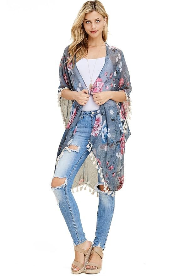 Lightweight Sheer Open Shawl Cardigan - Tassel Floral Robe, Animal Print Kimono, American Flag Co... | Amazon (US)