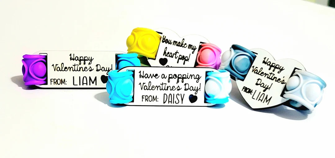 20 Set Of Classroom Valentines, Bracelets Included Pop Its, Personalized Valentine Cards Class Se... | Etsy (US)