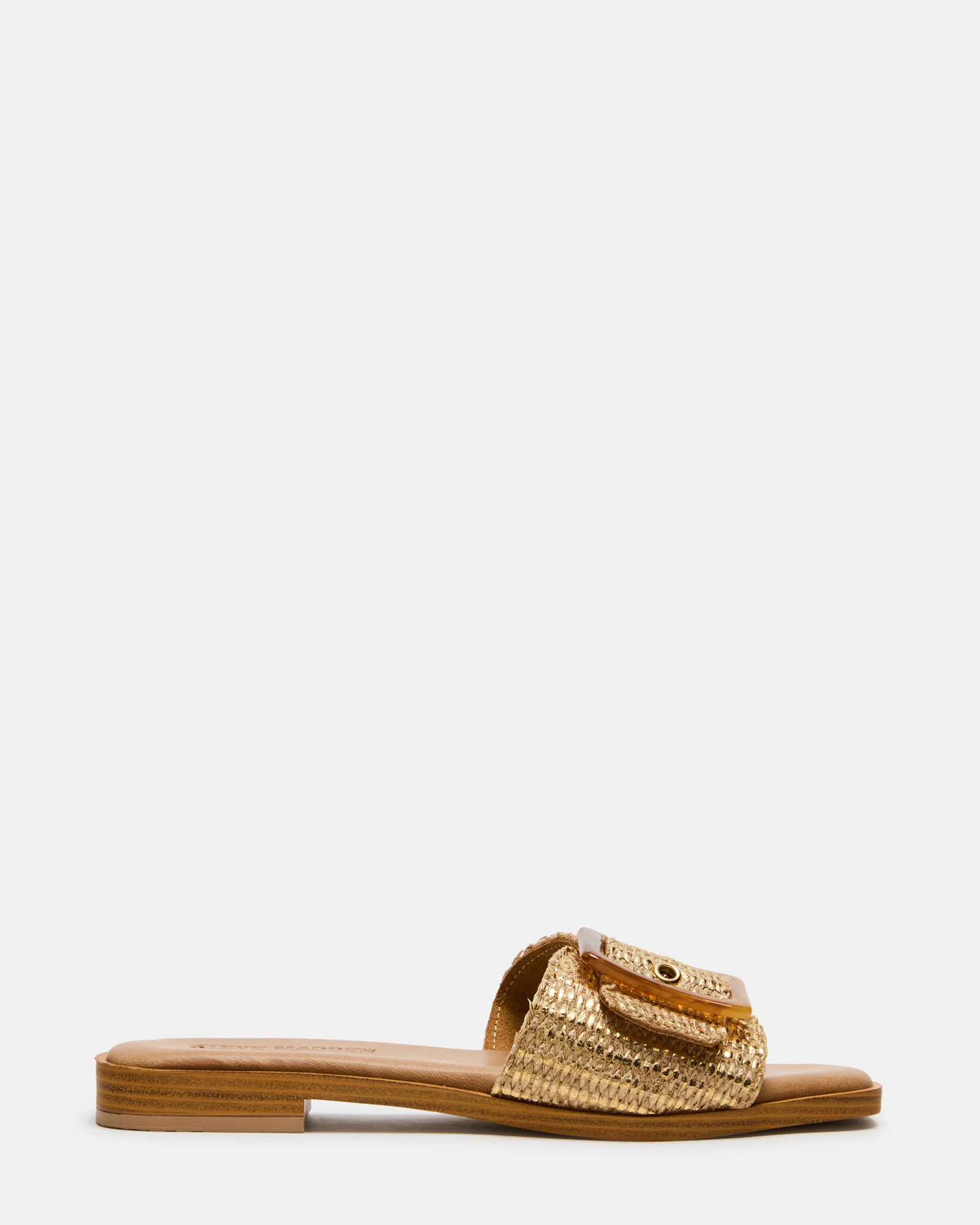 HAPP Gold Square-Toe Raffia Slide Women's Sandal | Steve Madden (US)