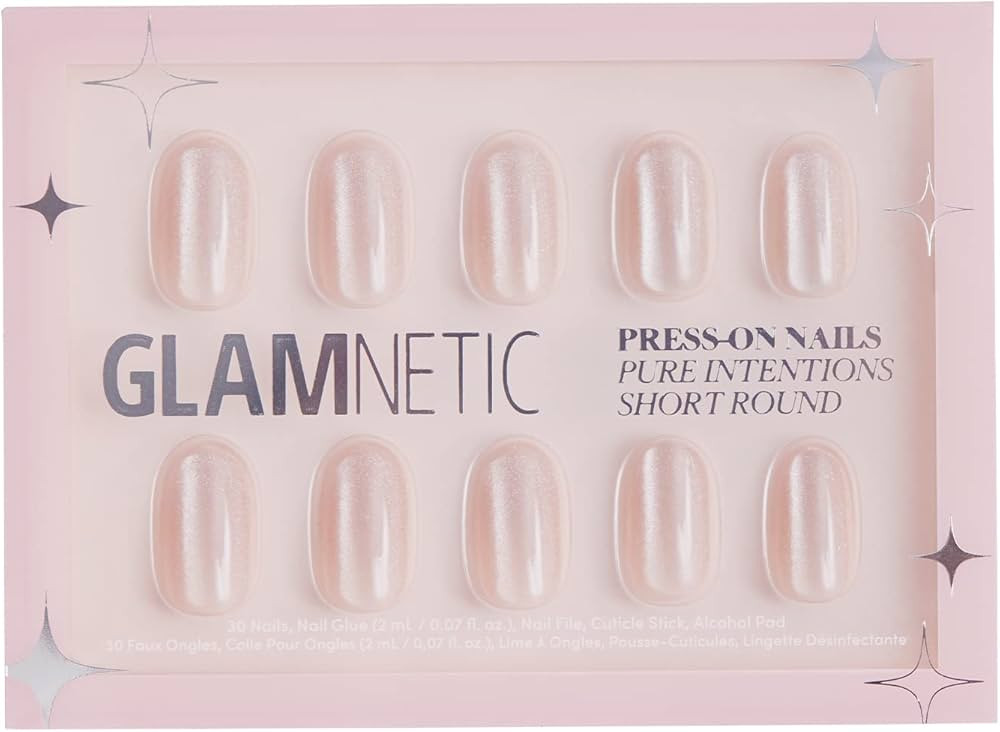 Glamnetic Press On Nails - Pure Intentions | Glossy, Semi-Transparent, Short Round Nails, Reusabl... | Amazon (US)
