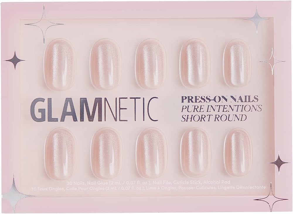 Glamnetic Press On Nails - Pure Intentions | Glossy, Semi-Transparent, Short Round Nails, Reusabl... | Amazon (US)