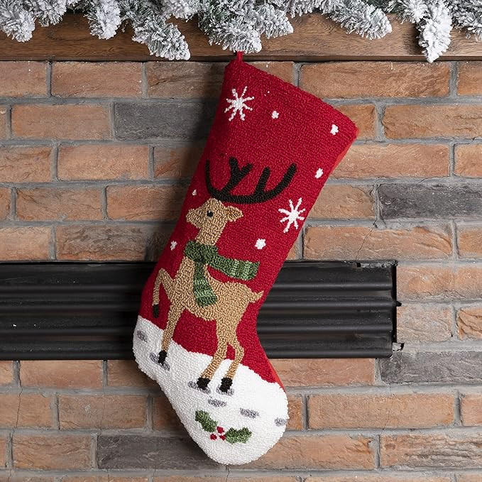 Glitzhome 19" L Reindeer Christmas Stocking Oversize Handmade Hooked Xmas Fireplace Hanging Stock... | Amazon (US)