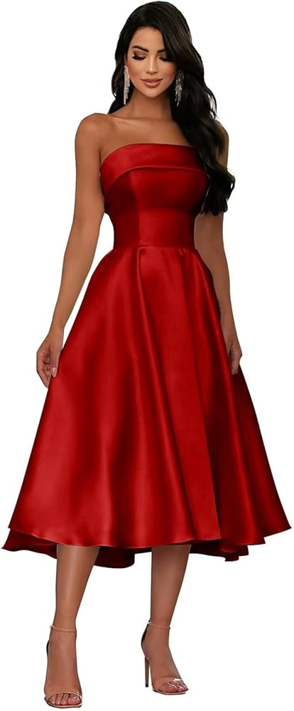 KDTM Strapless Satin Short Prom Dress for Women Tea Length A Line Homecoming Dresses Formal Eveni... | Amazon (US)
