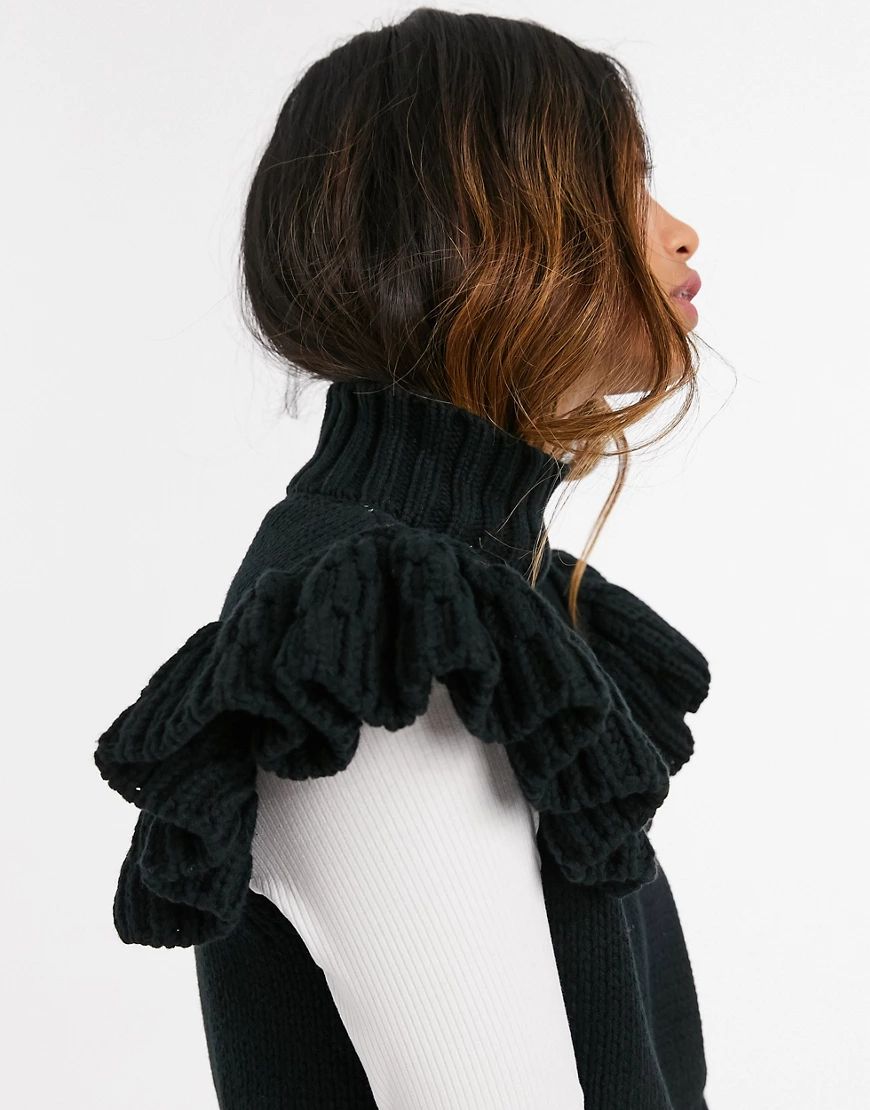 Y.A.S knitted vest with high neck and ruffle sleeves in black | ASOS (Global)