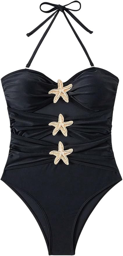 Floerns Women's Halter One Piece Swimsuit Starfish Cut Out Ruched Bathing Suits | Amazon (US)
