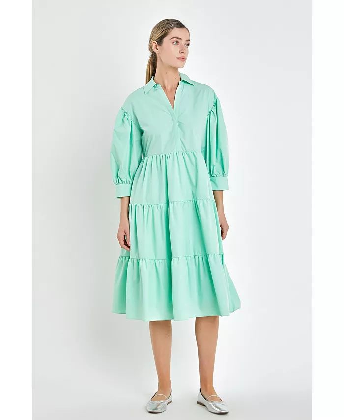 English Factory Women's V-neckline Puff Sleeve Midi Dress - Macy's | Macy's