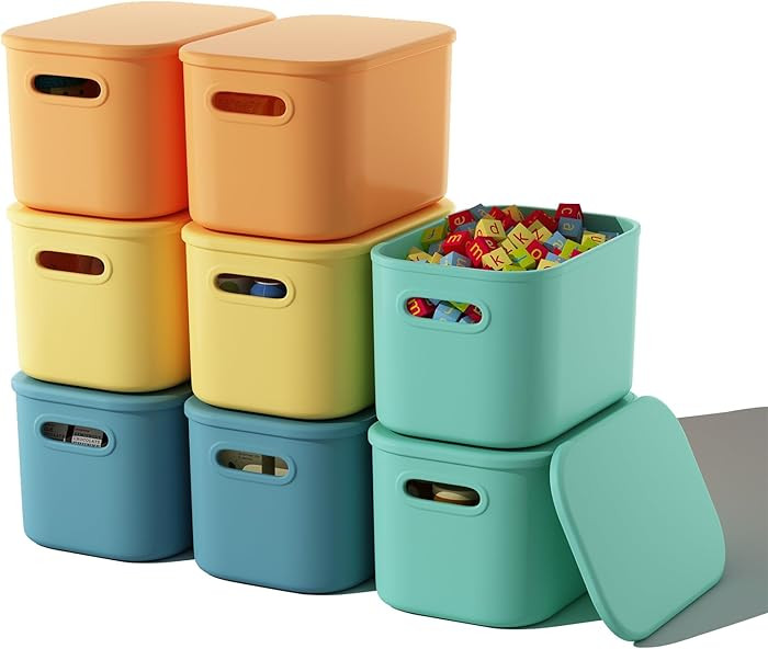 8 Pack Colorful Storage Bins with Lids Stackable Storage Container for Organizing, Storage Boxes ... | Amazon (US)