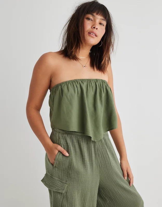 Aerie Pool-To-Party Linen Blend Tube Top | Aerie