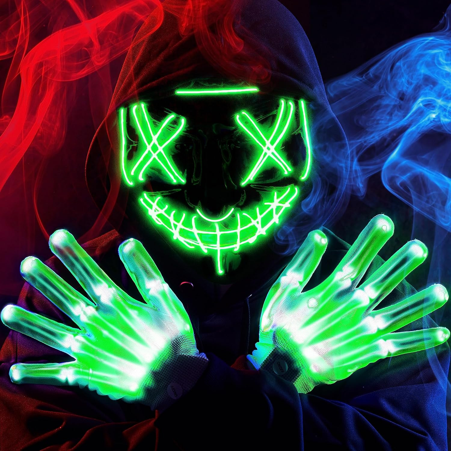 JOYIN Halloween Led Mask, Light Up Mask and Gloves for Cosplay Costume (Green), 3 Modes Scary Glow in The Dark Masks for Boys Girls Halloween Party Dress Up Accessories, Gifts Giving | Amazon (US)