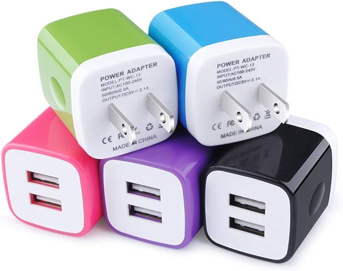 USB Wall Charger, Charging Block, 5Pack 2.1A Wall Plug Portable Power Cube Brick Charger Adapter ... | Amazon (US)