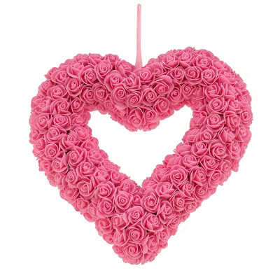 National Tree Company 13" Artificial Valentine's Heart Wreath, Decorated with Pink Roses, Valenti... | Target