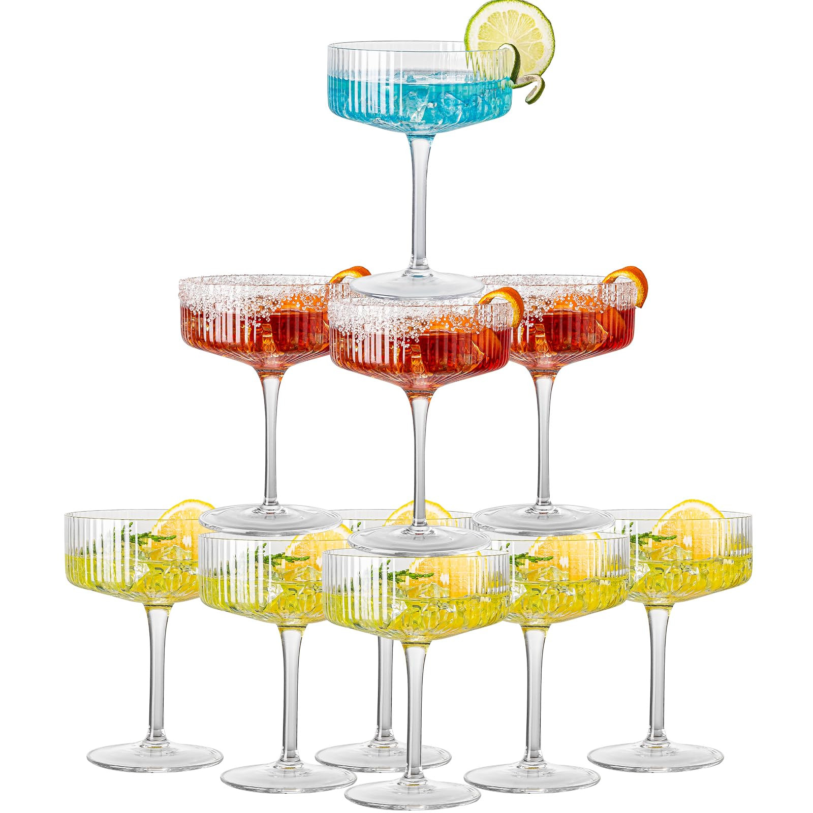 12 Pcs Acrylic Martini Glasses, 10oz Shatterproof Plastic Champagne Tower, Unbreakable Ribbed Cou... | Amazon (US)