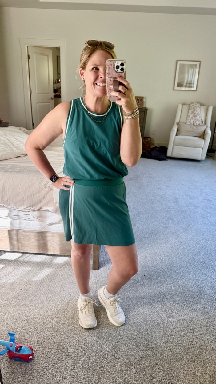The shorts in the skirt have a small band of elastic so they don’t ride up! Wearing a medium in top and bottom. 

#LTKfitnessgoals #LTKmomlife #LTKdayinmylife