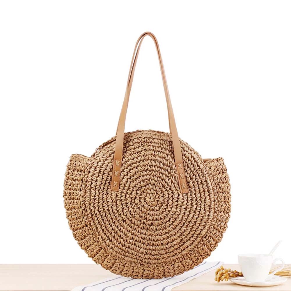 Mercita Straw Handbags Women Handwoven Round Corn Straw Bags Natural Chic Hand Large Summer Beach... | Walmart (US)