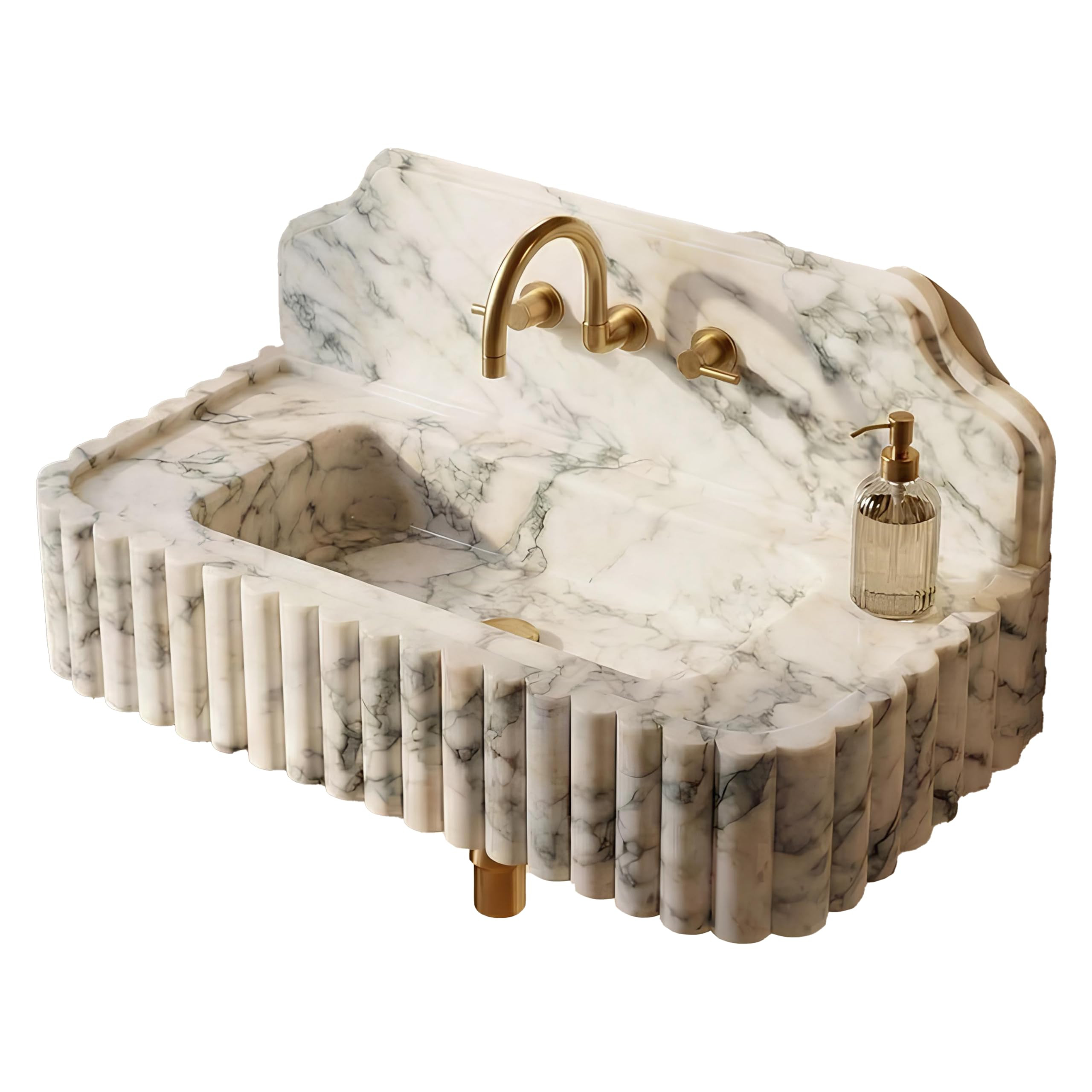 Calacatta Viola Marble Sink with Backsplash – Hand-Carved Floating Stone Basin | Custom Size Wh... | Amazon (US)