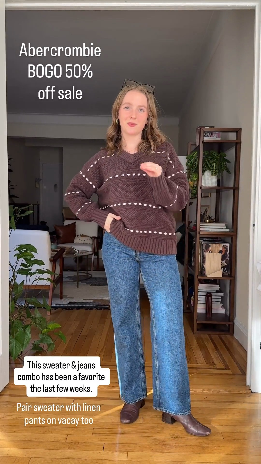 Abercrombie BOGO 50% off. Cozy sweater & winter jeans. Wearing xs in sweater and 25 short in loose jeans. I’m 5ft 2 117 lbs. usually 0-2 in jeans

#LTKPetite #LTKSaleAlert