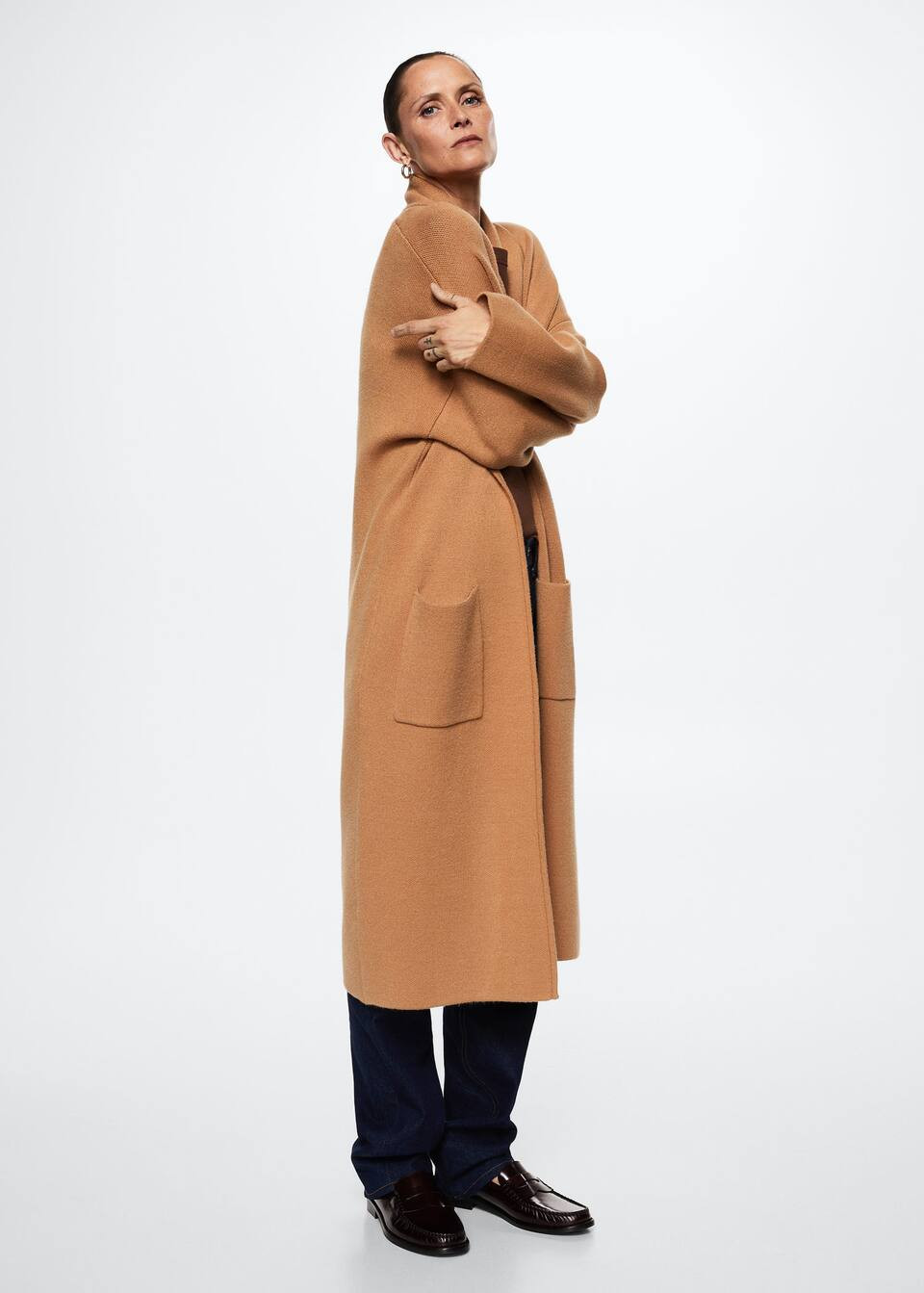 Oversized knitted coat with pockets -  Women | Mango USA | MANGO (US)