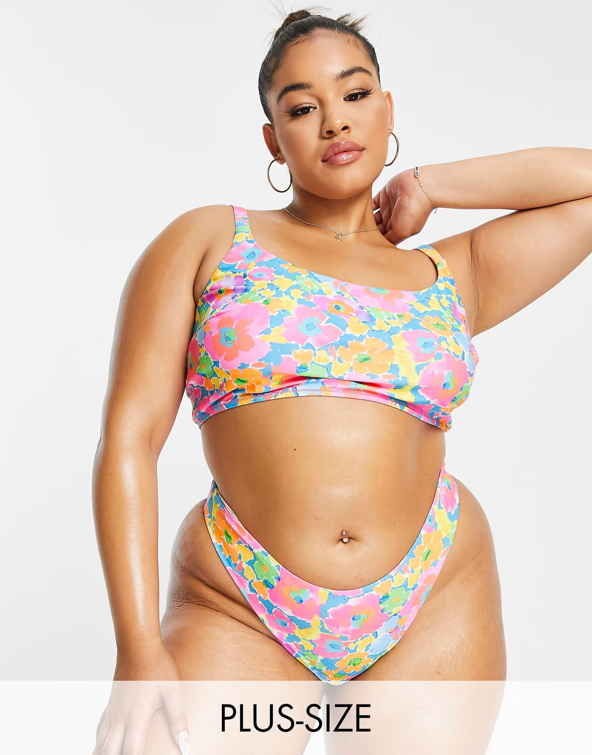 We Are We Wear Plus Tilly crop bikini top in neon retro floral | ASOS (Global)