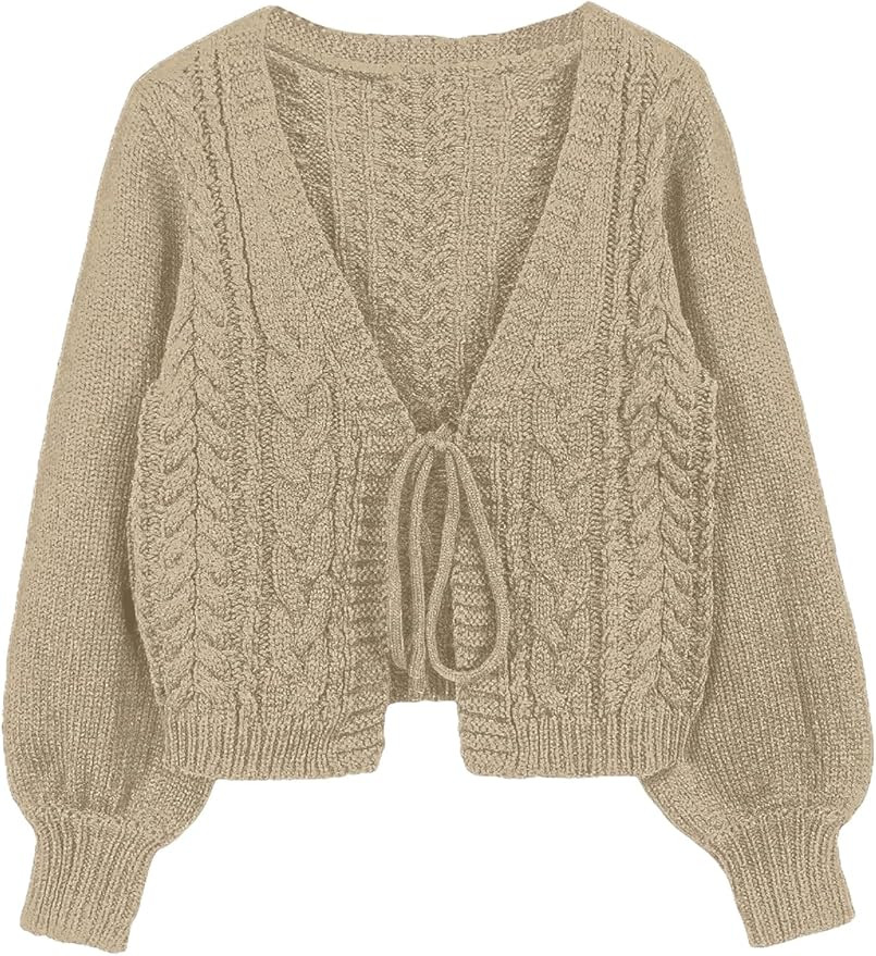 SOLY HUX Cardigan Sweaters for Women Cropped Tie Front Bow Lightweight Cardigan Long Sleeve Trend... | Amazon (US)