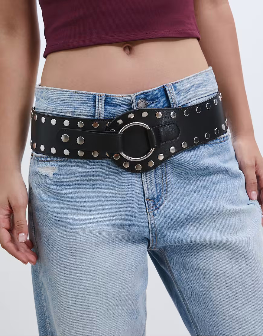 Stradivarius Wide studded belt in black | ASOS (Global)