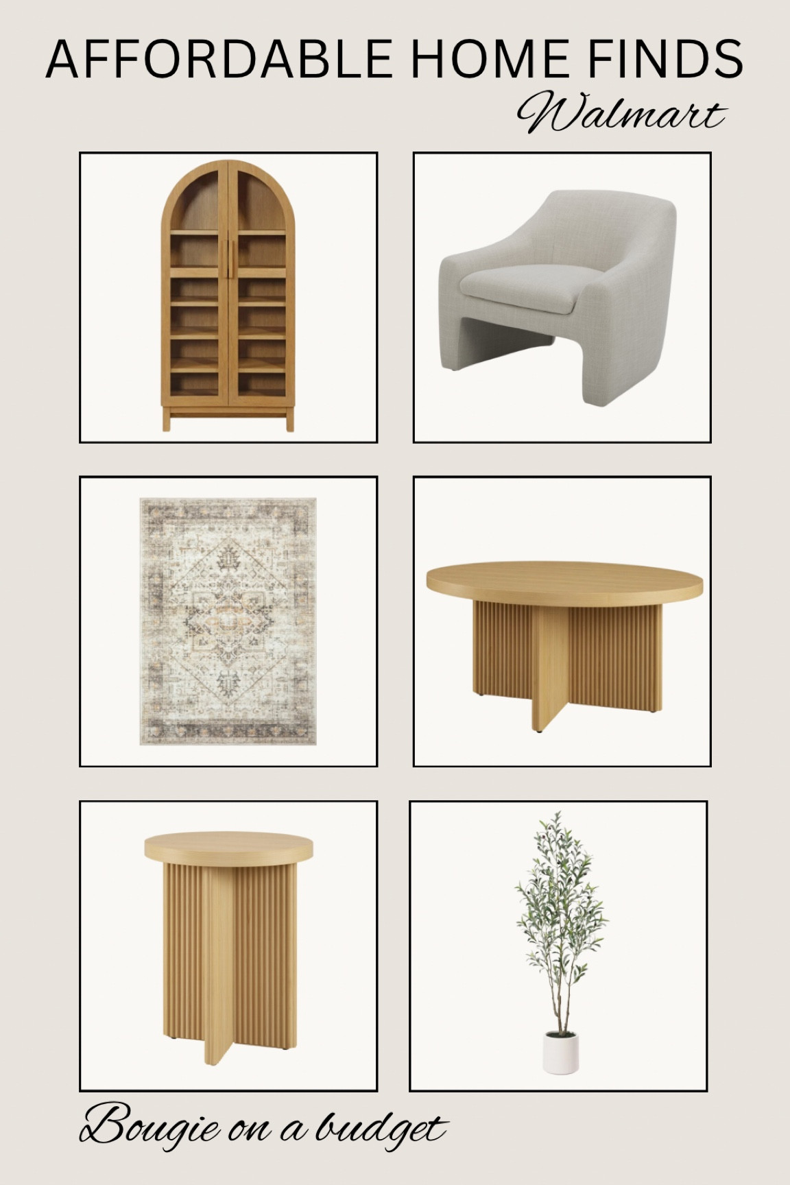 Affordable home finds🙌🏼Neutral, modern home!

#homefinds #archedcabinet #accentchair #arearug #coffeetable #accenttable #olivetree #homedecor

#LTKHome