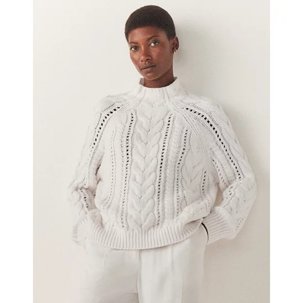Cable and Pointelle Jumper with Alpaca | The White Company (UK)
