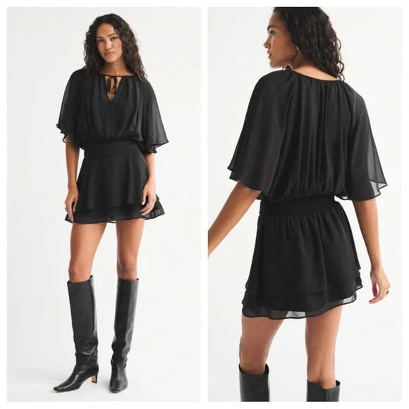 Abercrombie & Fitch Angel Sleeve Sheer Mini Dress Tie Cinch Waist Date Night | Poshmark