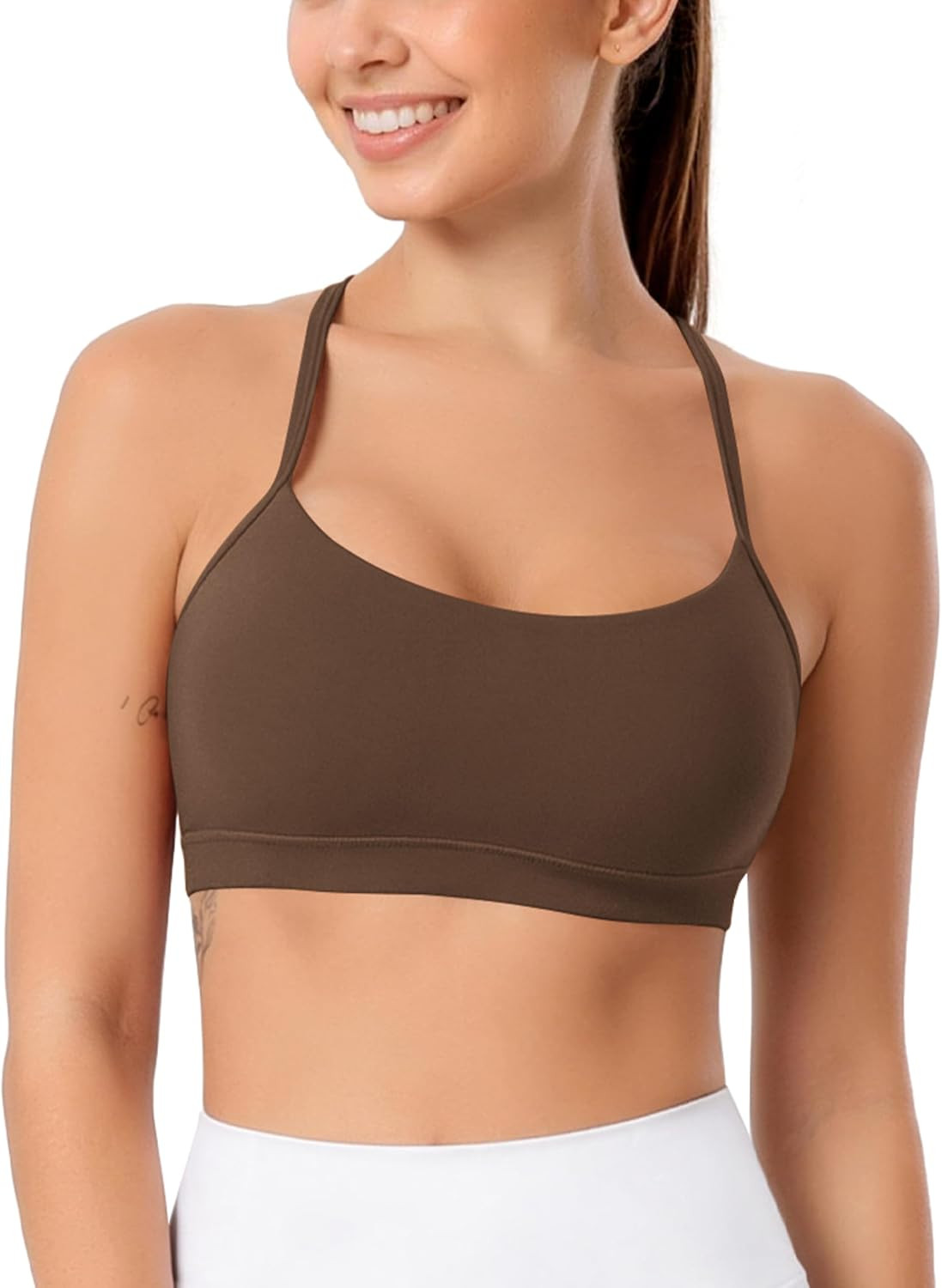 ODODOS Cloud Feeling Y Racerback Sports Bra for Women Wirefree Padded Strappy Yoga Bra | Amazon (US)