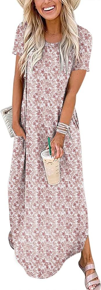 ANRABESS Women's Summer Casual Loose Short Sleeve Long T Shirt Dress Split Maxi Beach Sundress Tr... | Amazon (US)