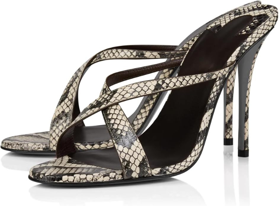 Strappy Mule Heels Round Open Toe Stiletto High Heeled Sandals for Women | Sexy Heeled Mules 4inc... | Amazon (US)
