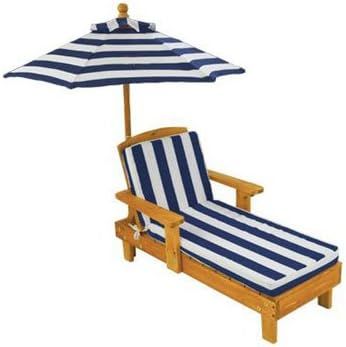 KidKraft Outdoor Wooden Chaise Lounge, Backyard Furniture Chair with Umbrella and Cushion, For Ki... | Amazon (US)