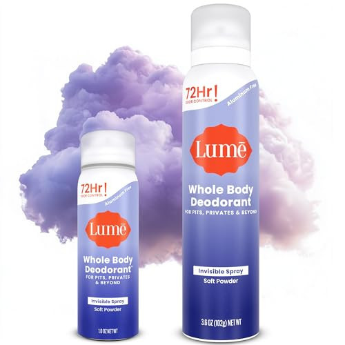 Lume Invisible Spray Deodorant For Women Two Pack - Full Size & Mini Whole Body Deodorant Spray - 72 Hr Odor Control - Aluminum & Baking Soda Free - 2 Piece Bundle - 3.6 oz & 1.0 oz (Soft Powder) | Amazon (US)