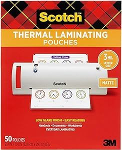 Scotch Matte Thermal Laminating Pouches, Ultra Clear with Matte Finish, Letter Size 8.9 in x 11.4... | Amazon (US)