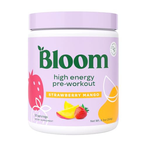Bloom Nutrition High Energy Pre Workout with Beta Alanine, Ginseng and L Tyrosine for Amino Energy, Natural Caffeine Powder from Green Tea Extract, Keto, Sugar Free Drink Mix, Strawberry Mango | Amazon (US)