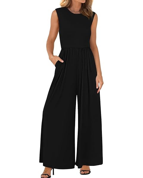 PRETTYGARDEN One Piece Jumpsuits for Women Dressy Casual Sleeveless Crewneck Wide Leg Rompers Jum... | Amazon (US)