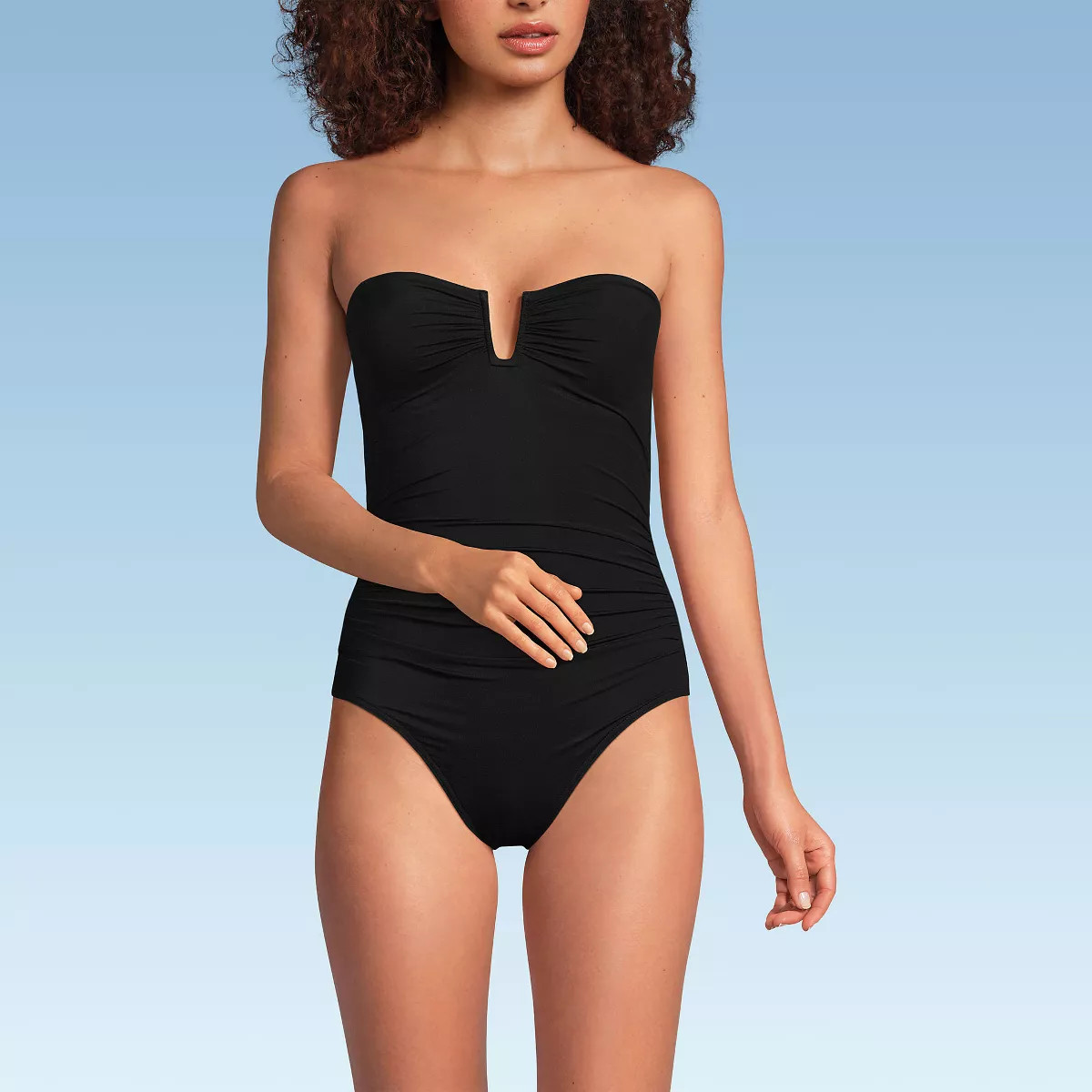 Lands' End Women's Slender Suit U-Wire Bandeau One Piece Swimsuit - 8 - Deep Balsam | Target