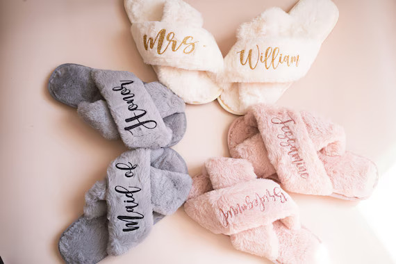 Wedding Slippers Super Fluffy Women's Cross Plush - Etsy | Etsy (US)