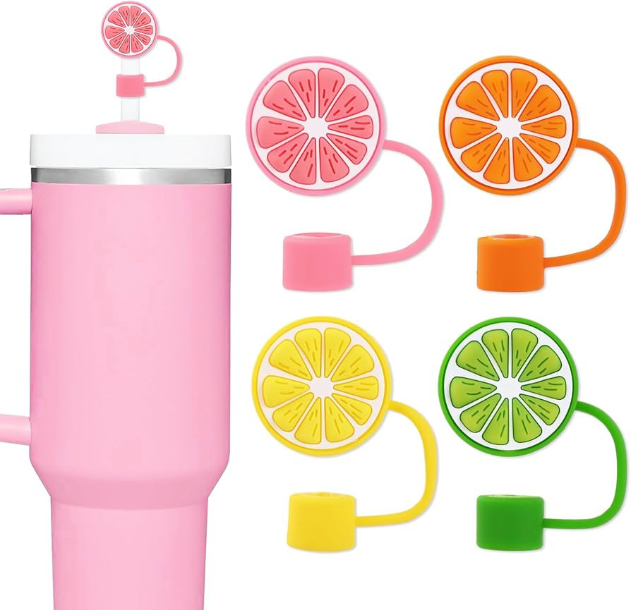 Whaline 4Pcs Summer Lemon Straw Cover Cap Yellow Green Orange Pink Reusable Silicone Straws Toppe... | Amazon (US)